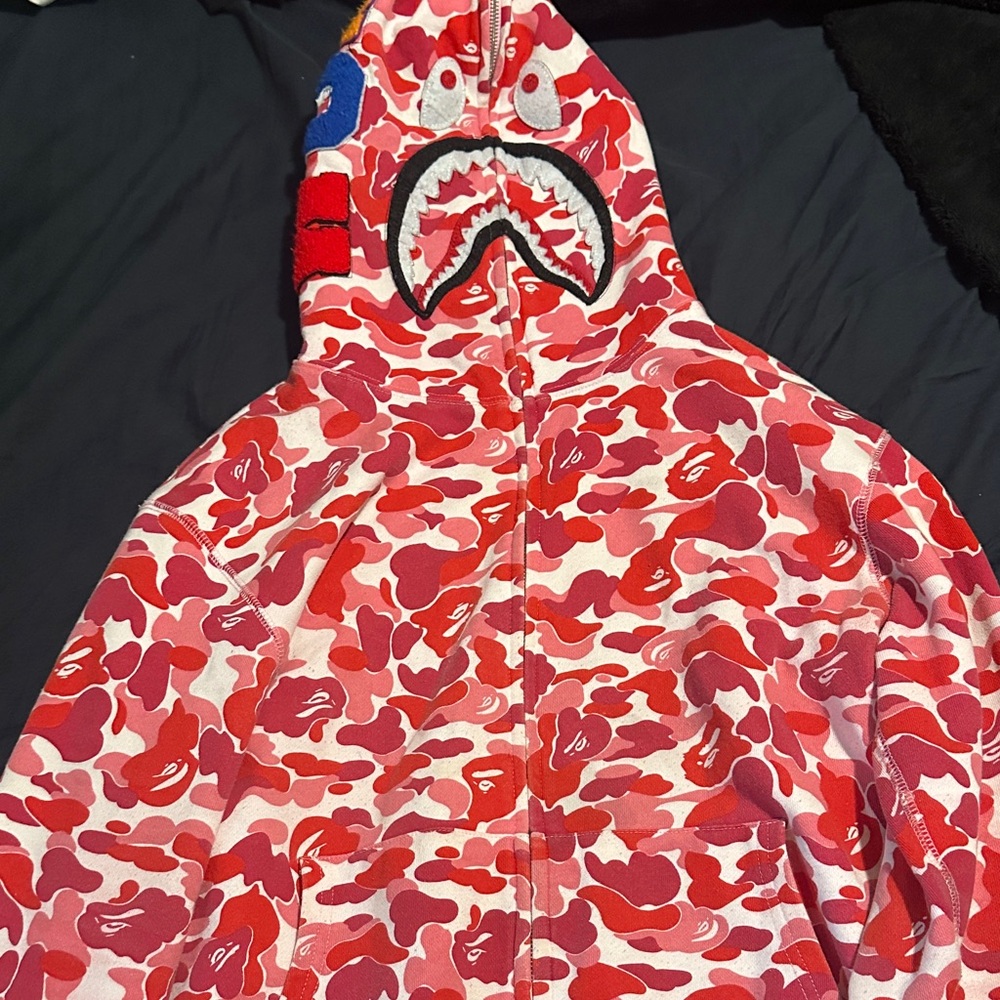 Bape Red and White Camouflage Hoodie